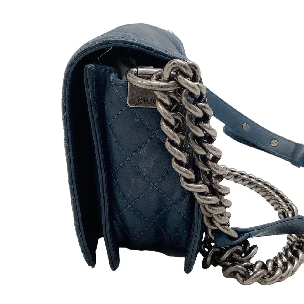 Chanel Navy Blue Medium Boy Bag with Gunmetal Hardware